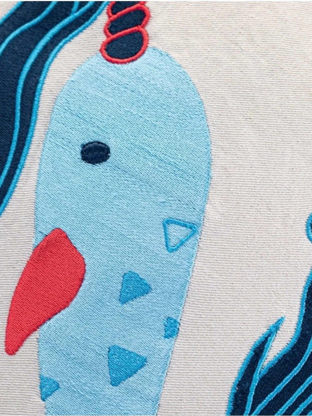 N is for Narwhal Embroidered Decorative Pillow - Cream & Blue
